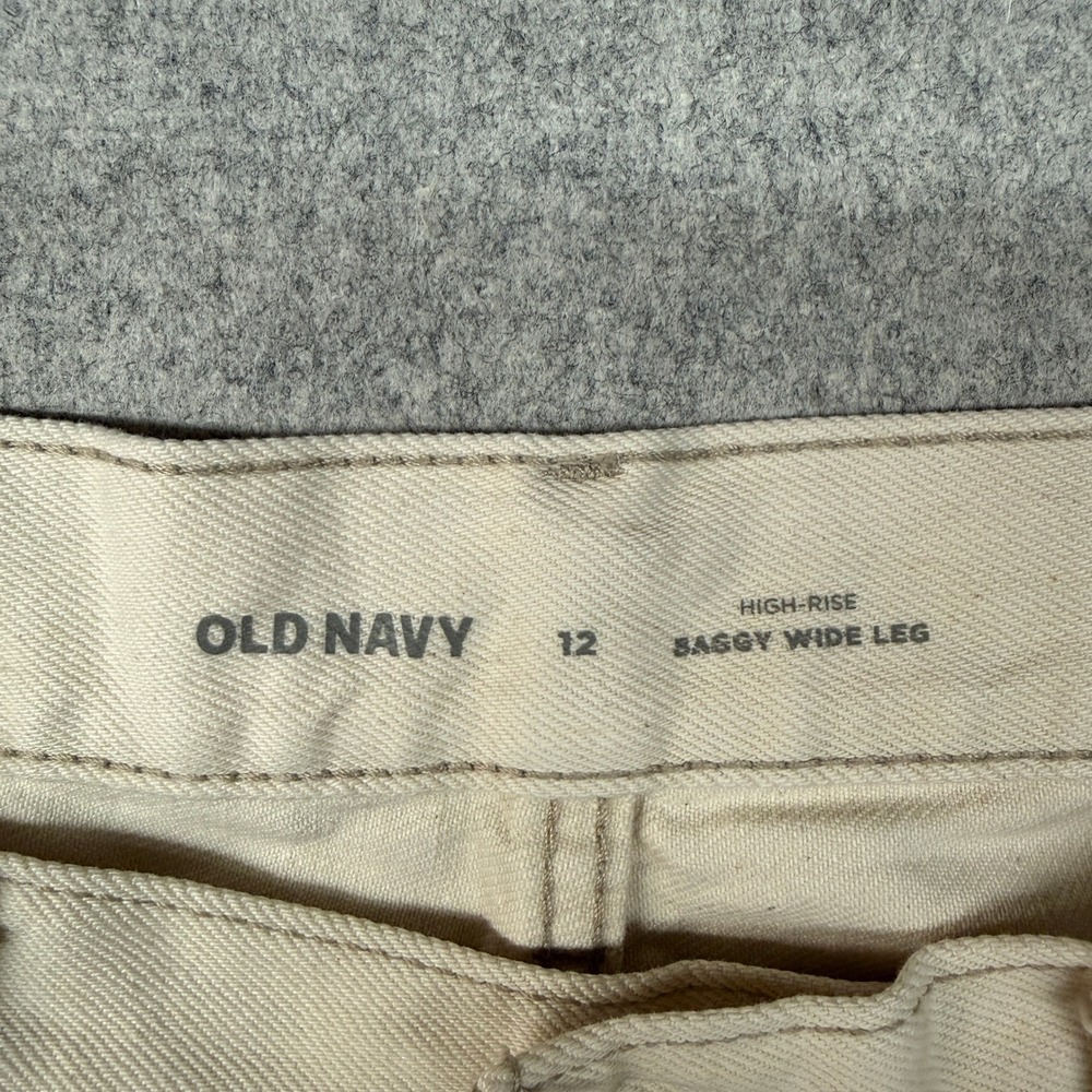 Old Navy High-Rise Baggy Wide Leg Pants Size 12 Beige Studded Side Seam Denim - Picture 3 of 11